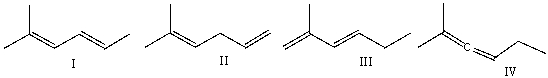 Rank the following dienes in increasing order of stability (least to most).