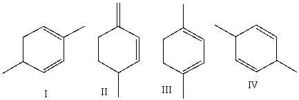 Rank the following dienes in order of decreasing heat of hydrogenation (highest to lowest).