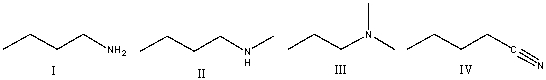 <strong>Which of the following compounds will show an absorption at 2250 cm<sup>-1</sup>? </strong> A) I B) II C) III D) IV E) none of these