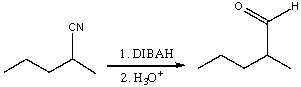<strong>For the following reaction, which of the following change(s) in the IR spectrum is consistent with conversion of the reactant to the product? </strong> A) absorption at 2250 cm<sup>-1</sup> should disappear B) absorption at 3200-3400 cm<sup>-1</sup> and 1720cm<sup>-1</sup> should appear C) absorption at 2250 cm<sup>-1</sup> should disappear, new absorptions at 2600-2800 cm<sup>-1</sup> and 1720 cm<sup>-1 </sup>should appear. D) absorption at 2250 cm<sup>-1</sup> should disappear, a new absorption around 3400 cm<sup>-1</sup> should appear. E) none of these