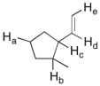 In the molecule shown below, determine which of the highlighted C-H bonds (from a to e) is expected to have the lowest bond dissociation energy.