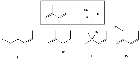 Of the four choices shown, which is likely to be a major product of the reaction below?