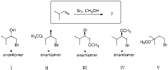 <strong>What is the expected major product for the following reaction? </strong> A) I B) II C) III D) IV E) V