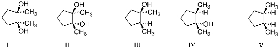 Treatment of 1,2-dimethylcyclopentene with OsO<sub>4</sub>, followed by aqueous NaHSO<sub>3</sub>, produces which of the following: