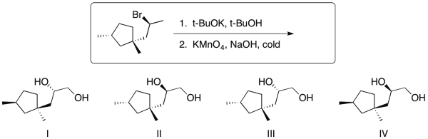 For the following reaction sequence, identify the expected major organic products and provide their stereochemical relationship.