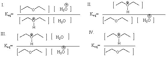 <strong>What is the K<sub>eq</sub> for the following reaction? </strong> A) I B) II C) III D) IV E) Both II & III