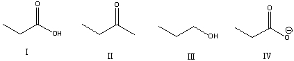 <strong>Which of the following compounds is most acidic? </strong> A) I B) II C) III D) IV