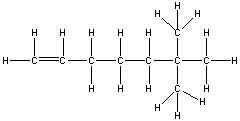 <strong>Which of the following is the correct condensed structure for the following compound? </strong> A) CH<sub>2</sub>=CH(CH<sub>2</sub>)<sub>3</sub>C(CH<sub>3</sub>)<sub>3</sub> B) CH(CH<sub>2</sub>)<sub>4</sub>C(CH<sub>3</sub>)<sub>3</sub> C) (CH<sub>3</sub>)<sub>2</sub>CH(CH<sub>2</sub>)<sub>4</sub>CH<sub>3</sub> D) CH<sub>2</sub>CH(CH<sub>2</sub>)<sub>3</sub>C(CH<sub>3</sub>)<sub>3</sub> E) (CH)<sub>3</sub>(CH<sub>2</sub>)<sub>3</sub>C(CH<sub>3</sub>)<sub>3</sub>