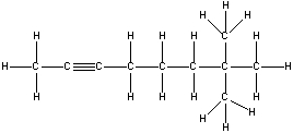 <strong>Which of the following is the correct condensed structure for the following compound? </strong> A) CH<sub>3</sub>C<sub>2</sub>(CH<sub>2</sub>)<sub>3</sub>C(CH<sub>3</sub>)<sub>3</sub> B) CH<sub>3</sub>CC(CH<sub>2</sub>)<sub>3</sub>C(CH<sub>3</sub>)<sub>2</sub>CH<sub>3</sub> C) (CH<sub>3</sub>)<sub>3</sub>C<sub>2</sub>(CH<sub>2</sub>)<sub>3</sub>CH<sub>3</sub> D) CH<sub>3</sub>C \equiv C(CH<sub>2</sub>)<sub>3</sub>C(CH<sub>3</sub>)<sub>3</sub> E) CH<sub>3</sub>CC(CH<sub>2</sub>)<sub>3</sub>C(CH<sub>3</sub>)<sub>3</sub>