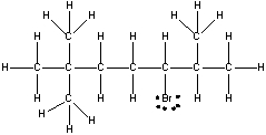 <strong>Which of the following is the correct condensed structure for the following compound? </strong> A) CH<sub>3</sub>C(CH<sub>3</sub>)<sub>2</sub>(CH<sub>2</sub>)<sub>2</sub>(CH)BrC(CH<sub>3</sub>)<sub>2</sub> B) CH<sub>3</sub>CH<sub>3</sub>CH<sub>3</sub>C(CH<sub>2</sub>)<sub>2</sub>C(CH<sub>3</sub>)<sub>2</sub>CHBr C) (CH<sub>3</sub>)<sub>3</sub>C(CH<sub>2</sub>)<sub>3</sub>BrCHCH<sub>3</sub>CH<sub>3</sub> D) CH<sub>3</sub>CH<sub>3</sub>CH<sub>3</sub>C(CH<sub>2</sub>)<sub>2</sub>CHBrCHCH<sub>3</sub>CH<sub>3</sub> E) (CH<sub>3</sub>)<sub>3</sub>C(CH<sub>2</sub>)<sub>2</sub>CHBrCH(CH<sub>3</sub>)<sub>2</sub>