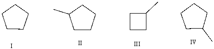 <strong>Which of the following bond-line structures are of the same compound? </strong> A) I & II B) II & III C) III & IV D) II & IV E) None of these