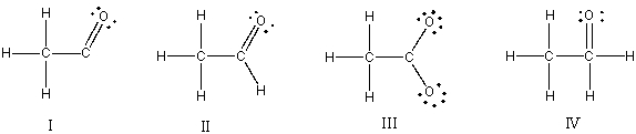<strong>Which of the following is the correct Lewis structure for the following compound? </strong> A) I B) II C) III D) IV E) None of these