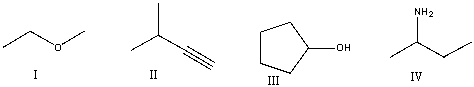 <strong>Which of the following compounds contain an alcohol functional group? </strong> A) I B) II C) III D) IV E) None of these