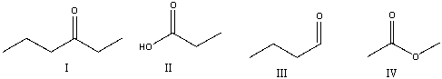 <strong>Which of the following compounds contain a ketone functional group? </strong> A) I B) II C) III D) IV E) All of these