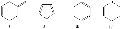 <strong>Which of the following compounds contain an aromatic ring? </strong> A) I B) II C) III D) IV E) Both III & IV