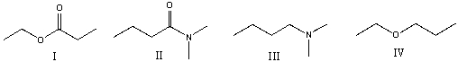 <strong>Which of the following compounds contain an ester functional group? </strong> A) I B) II C) III D) IV E) Both I & IV