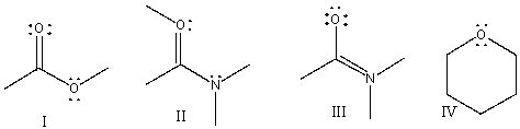 <strong>Which of the following compounds have +1 as a formal charge on an oxygen atom? </strong> A) I B) II C) III D) IV E) Both I & IV