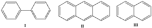 <strong>What is the correct order of the names for the following compound? </strong> A)I-naphthalene;II-triphenyl;III-biphenyl B)I-naphthalene;II-phenanthrene;III-biphenyl C)I-biphenyl;II-anthracene;III-naphthalene D)I-naphthalene;II-anthracene;III-biphenyl E)I-biphenyl;II- phenanthrene;III-naphthalene