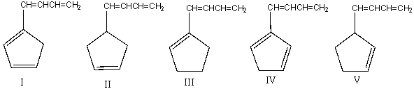 <strong>Which of the following compound(s)have the longest \lambda <sub>max</sub>? </strong> A)I B)II C)III D)IV E)V