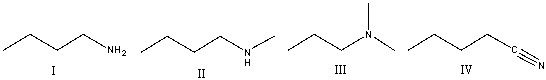 <strong>Which of the following compounds will show absorption at 2250 cm<sup>-1</sup>? </strong> A)I B)II C)III D)IV E)none of these