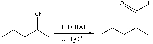 <strong>For the following reaction,which of the following is consistent with the IR spectrum of the product? </strong> A)absorption at 2250 cm<sup>-1</sup> should disappear B)absorption at 3200-3400 cm<sup>-1</sup> and 1720cm<sup>-1</sup> should appear C)absorption at 2250 cm<sup>-1</sup> should disappear,new absorption at 2600-2800 cm<sup>-1</sup> and 1720 cm<sup>-1 </sup>should appear. D)absorption at 2250 cm<sup>-1</sup> should disappear and absorption around 3400 cm<sup>-1</sup> should appear. E)none of these