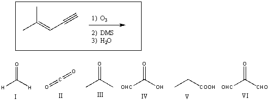 <strong>Predict the products of the following reaction: </strong> A)I,III,and IV B)II,III,and IV C)I,III,and V D)II,IV,and VI E)III and IV