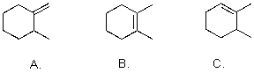 <strong>Rank the following from most to least stable. </strong> A)A,B,C B)C,B,A C)B,C,A D)B,A,C