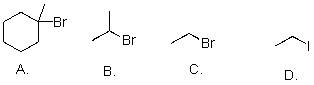 <strong>Rank the following substrates from most to least reactive in an S<sub>N</sub>2 reaction. </strong> A)A>B>C>D B)D>C>B>A C)C>B>A>D D)D>C>A>B