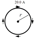 <strong> A wire is bent into the shape of a circle of radius r = 0.10 m and carries a 20.0-A current in the direction shown. -Determine the magnetic moment of the loop.</strong> A)0.20 A . m<sup>2</sup> B)0.40 A . m<sup>2</sup> C)0.63 A . m<sup>2</sup> D)0.84 A . m<sup>2</sup> E)1.3 A . m<sup>2</sup>