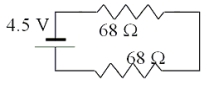 <strong>A 4.5-V battery is connected to two resistors connected in series as shown in the drawing.Determine the total power dissipated in the resistors.  </strong> A)0.033 W B)0.090 W C)0.15 W D)0.60 W E)4.7 W <div style=padding-top: 35px> 