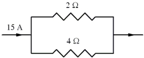 <strong>Two resistors are arranged in a circuit that carries a total current of 15 A as shown in the figure.Which one of the entries in the following table is correct?    </strong> A)   B)   C)   D)   E)   <div style=padding-top: 35px> 