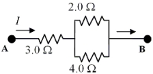  <strong> Three resistors are connected as shown in the figure.The potential difference between points A and B is 26 V.    -How much current flows through the 2- \Omega resistor?</strong> A)2.0 A B)4.0 A C)6.0 A D)8.7 A E)10.0 A <div style=padding-top: 35px>  