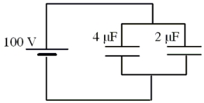 How much energy is stored in the combination of capacitors shown?