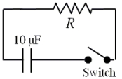 The figure shows a simple RC circuit consisting of a 10.0-µF capacitor in series with a resistor.Initially, the switch is open as suggested in the figure.The capacitor has been charged so that the potential difference between its plates is 100.0 V.At t = 0 s, the switch is closed.The capacitor discharges exponentially so that 2.0 s after the switch is closed, the potential difference between the capacitor plates is 37 V.In other words, in 2.0 s the potential difference between the capacitor plates is reduced to 37 % of its original value. -Calculate the electric potential energy stored in the capacitor before the switch is closed.