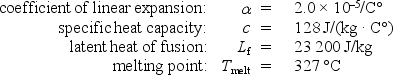 <strong>12-2 A 0.0500-kg lead bullet of volume 5.00 × 10<sup>-</sup><sup>6</sup> m<sup>3</sup> at 20.0 °C hits a block that is made of an ideal thermal insulator and comes to rest at its center.At that time, the temperature of the bullet is 327 °C.Use the following information for lead:   A liquid is in equilibrium with its vapor in a closed vessel.Which one of the following statements is necessarily true?</strong> A)The rate of condensation is greater than the evaporation rate. B)The rate of evaporation is greater than the condensation rate. C)The temperature of the vapor is greater than that of the liquid. D)Molecules of the liquid do not have enough energy to vaporize. E)The temperature of the vapor is the same as that of the liquid. <div style=padding-top: 35px> 