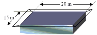 <strong>11-2 An in-ground swimming pool has the dimensions shown in the drawing.It is filled with water to a uniform depth of 3.00 m. The density of water = 1.00 × 10<sup>3</sup> kg/m<sup>3</sup>. What is the total force exerted on the bottom of the swimming pool?</strong> A)2.40 × 10<sup>7</sup> N B)5.40 × 10<sup>7</sup> N C)3.92 × 10<sup>7</sup> N D)7.50 × 10<sup>7</sup> N E)8.40 × 10<sup>7</sup> N