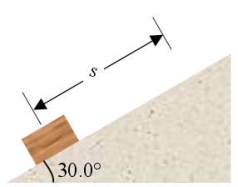 <strong>A block of mass m is released from rest at a height R above a horizontal surface.The acceleration due to gravity is g.The block slides along the inside of a frictionless circular hoop of radius R. A physics student shoves a 0.50-kg block from the bottom of a frictionless 30.0° inclined plane.The student performs 4.0 J of work and the block slides a distance s along the incline before it stops.Determine the value of s. </strong> A)8.0 cm B)16 cm C)82 cm D)160 cm E)330 cm