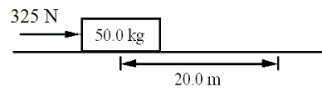<strong>A 325-N force accelerates a 50.0-kg crate from rest along a horizontal frictionless surface for a distance of 20.0 m as shown in the figure. What is the final speed of the crate?</strong> A)11.4 m/s B)16.1 m/s C)32.2 m/s D)131 m/s E)259 m/s