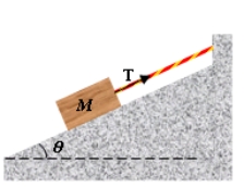<strong>A block of mass M is held motionless on a frictionless inclined plane by means of a string attached to a vertical wall as shown in the drawing. -Assume the plane is not frictionless and the string breaks, what minimum value of the coefficient of static friction, \mu <sub>s</sub>, would prevent the block from sliding down the inclined plane?</strong> A)zero B)1 C)cos \theta D)sin \theta E)tan \theta