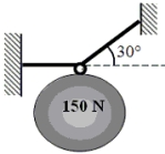 <strong>A system of two cables supports a 150-N ball as shown. What is the tension in the right-hand cable?</strong> A)87 N B)150 N C)170 N D)260 N E)300 N