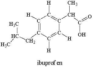 Ibuprofen is used as an analgesic for the relief of pain, and also to help reduce fever. How many sigma bonds and pi bonds are contained in an ibuprofen molecule?