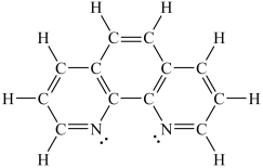 <strong>Assuming a coordination complex is formed with Fe<sup>2+</sup> and 1,10-phenanthroline (shown below), which of the following statements is true?  </strong> A)If two 1,10-phenanthroline molecules are coordinated to the iron ion, then the coordination number is 2. B)If two 1,10-phenanthroline molecules are coordinated to the iron ion, then the coordination number is 6. C)If three 1,10-phenanthroline molecules are coordinated to the iron ion, then the coordination number is 3. D)If three 1,10-phenanthroline molecules are coordinated to the iron ion, then the coordination number is 6. E)If four 1,10-phenanthroline molecules are coordinated to the iron ion, then the coordination number is 4. <div style=padding-top: 35px> 