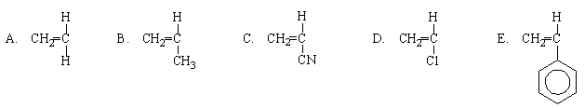 <strong>Polypropene results from the polymerization of </strong> A)A B)B C)C D)D E)E