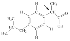 Ibuprofen is used as an analgesic for the relief of pain, and also to help reduce fever.What is the hybridization state of carbon indicated by the arrow in the structure of ibuprofen shown below?