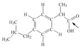 Ibuprofen is used as an analgesic for the relief of pain, and also to help reduce fever.What is the hybridization state of carbon indicated by the arrow in the structure of ibuprofen shown below?