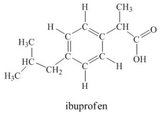 Ibuprofen is used as an analgesic for the relief of pain, and also to help reduce fever. How many sigma bonds and pi bonds are contained in a ibuprofen molecule?
