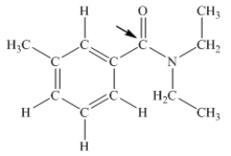 N,N-diethyl-m-tolumide (DEET)is the active ingredient in many mosquito repellents.What is the hybridization state of carbon indicated by the arrow in the structure of DEET shown below?