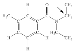 N,N-diethyl-m-tolumide (DEET)is the active ingredient in many mosquito repellents.What is the hybridization state of carbon indicated by the arrow in the structure of DEET shown below?