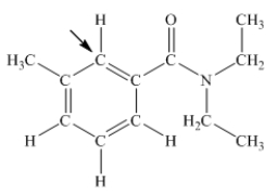 N,N-diethyl-m-tolumide (DEET)is the active ingredient in many mosquito repellents.What is the hybridization state of carbon indicated by the arrow in the structure of DEET shown below?