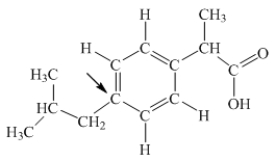 Ibuprofen is used as an analgesic for the relief of pain, and also to help reduce fever.What is the hybridization state of carbon indicated by the arrow in the structure of ibuprofen shown below?